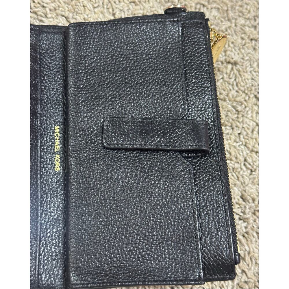 Michael Kors Jet Set Travel Large Pebbled Leather Wallet Clutch Black - Picture 7 of 8